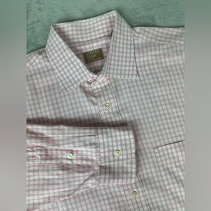 Gitman Gold Long Sleeve Button Up Shirt Mens 17‎ 35 Pink White Plaid Made In USA